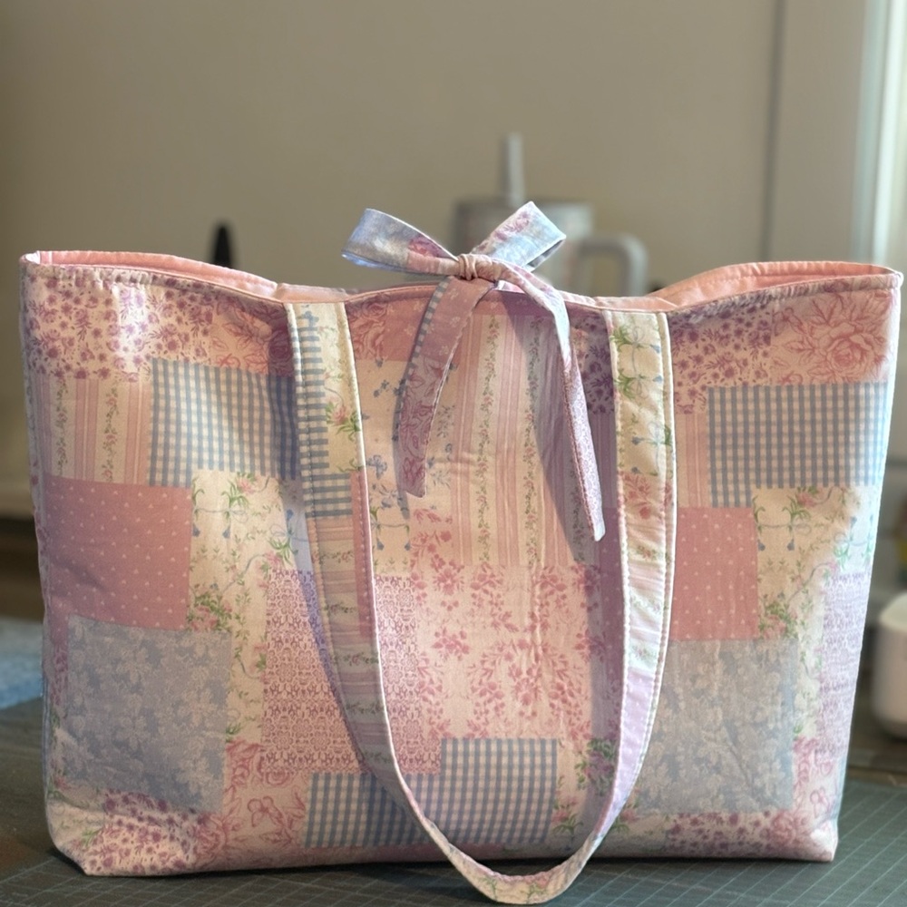 Pastel Patchwork Quilted Tote Bag in Pink and Lavender